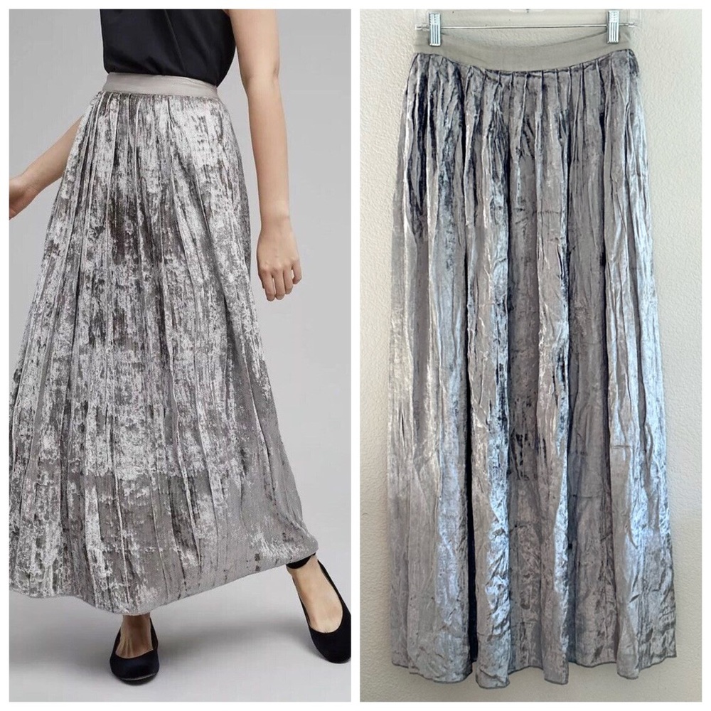 Elegant Silver Velvet Maxi Skirt